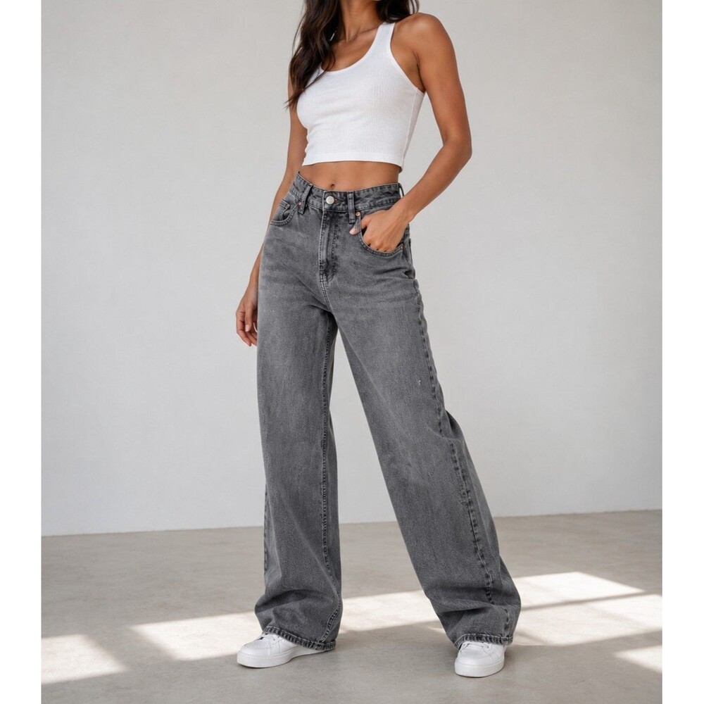 H&M Women’s Gray High Rise Wide Leg Denim Jeans Size 4